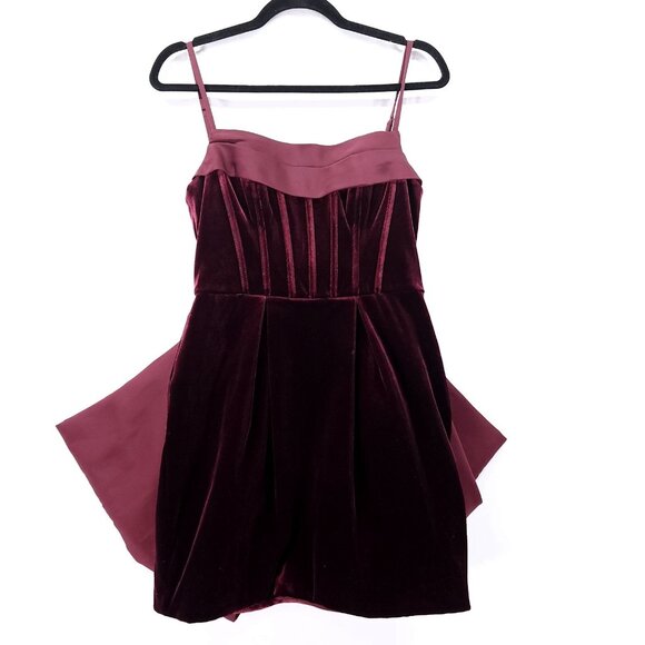 Azazie Atelier Mini Holiday Dress Womens 6 Wine Red Big Bow Back Velvet Cocktail - Picture 9 of 15